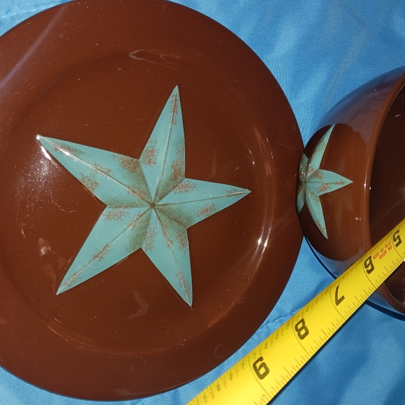 Cayon Star Serving Platter and Bowl 🥣Color Brown and Turquoise  Good Condition - Picture 4 of 5